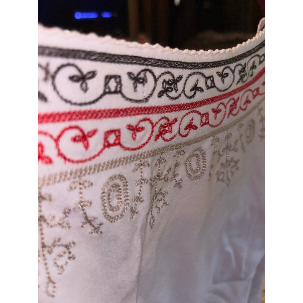 Multiples Womens 2X White Embroidered 3/4 Sleeve Boho Scoop Neck Top Red Gold - Picture 5 of 5